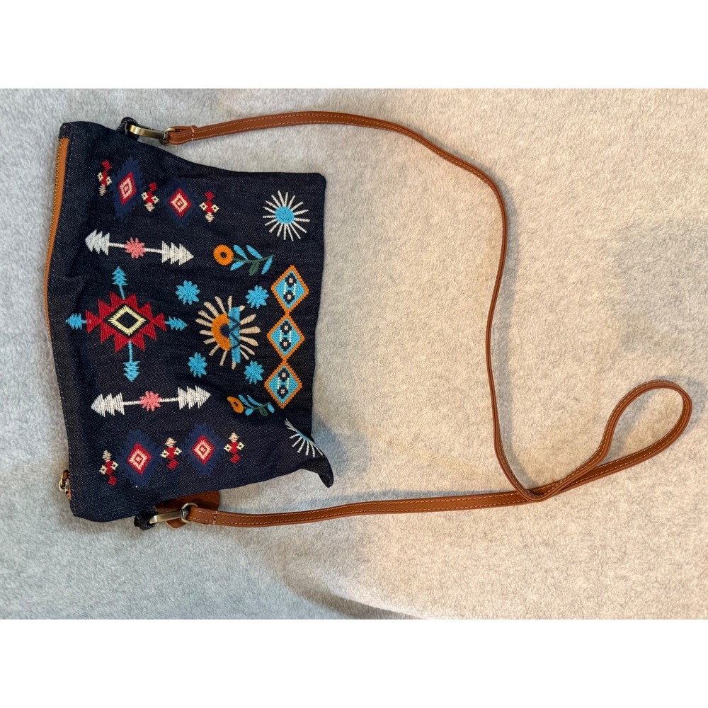 Johnny Was Embroidered Denim Crossbody Bag Floral Southwestern Boho W00525-6